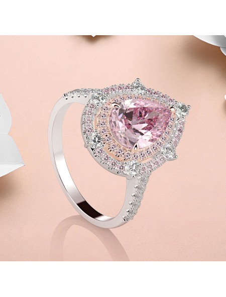 Teardrop-shaped pink zirconium ring